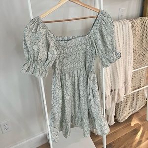 Smocked Green Floral Mini Dress
